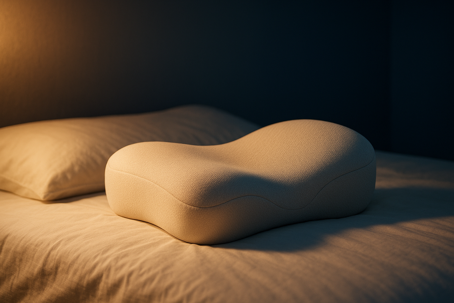 Oreiller ergonomique moelleux, soutien des cervicales, ambiance nocturne feutrée