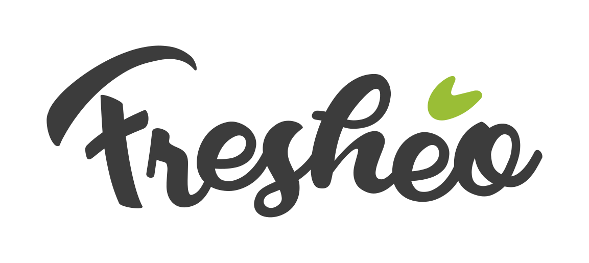 Logo stylisé de "Fresheo" avec une feuille verte.