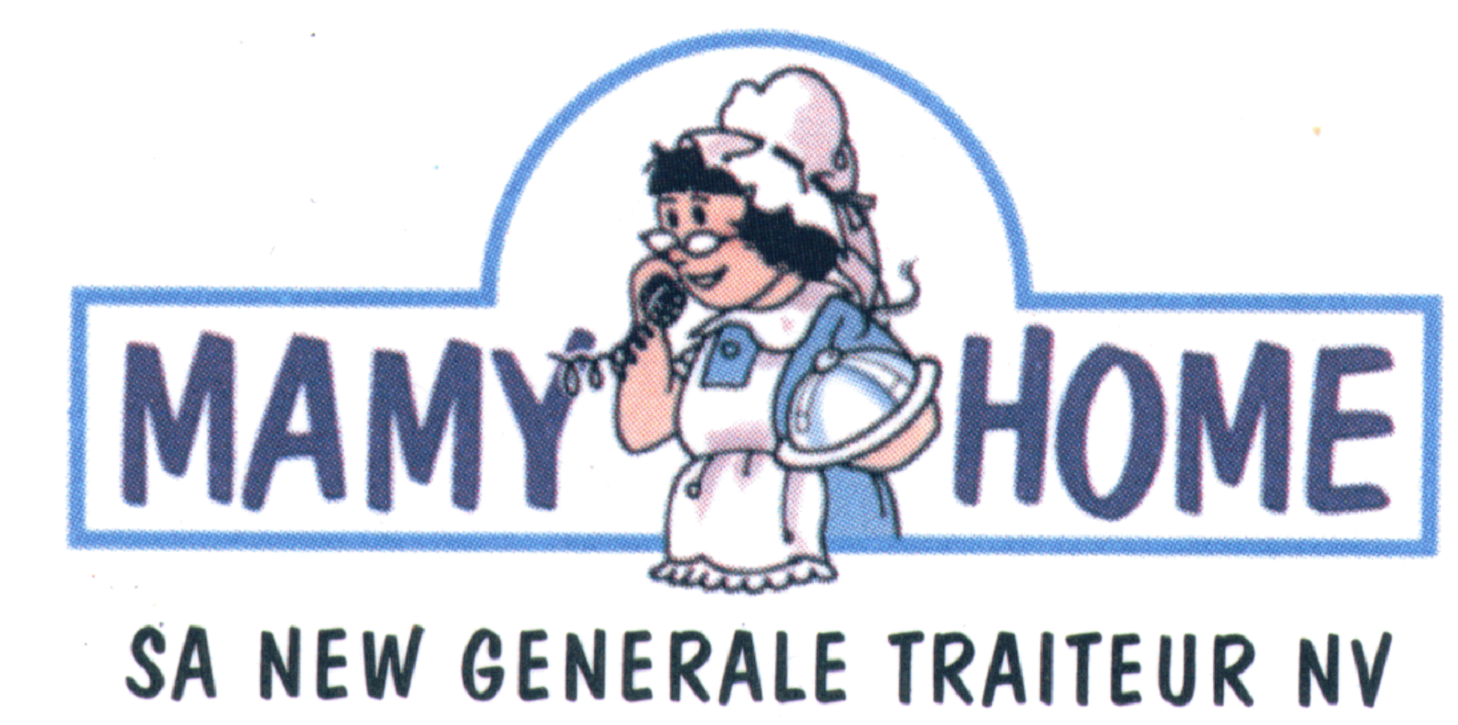 Logo de "Mamy Home" représentant une femme en tenue de cuisinière, parlant au téléphone tout en tenant un plat.