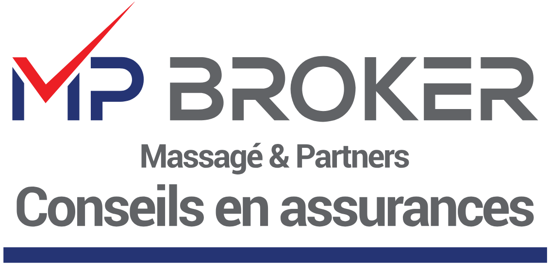 Logo de MP BROKER, société de conseils en assurances, avec les mots "Massagé & Partners".